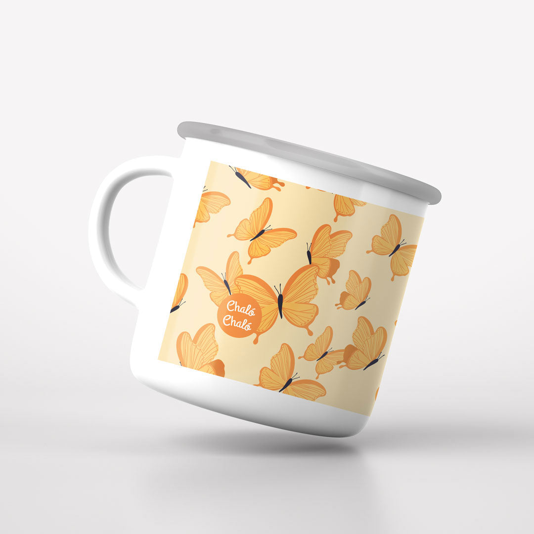 Taza de Peltre con diseño de Mariposas Amarillas - Chaló Chaló