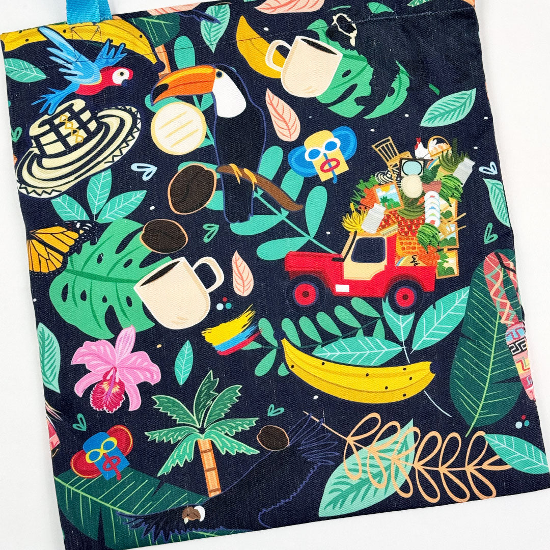 tote bag en tela estampada por ambos lados con diseño de Colombia Insignia - Chaló Chaló